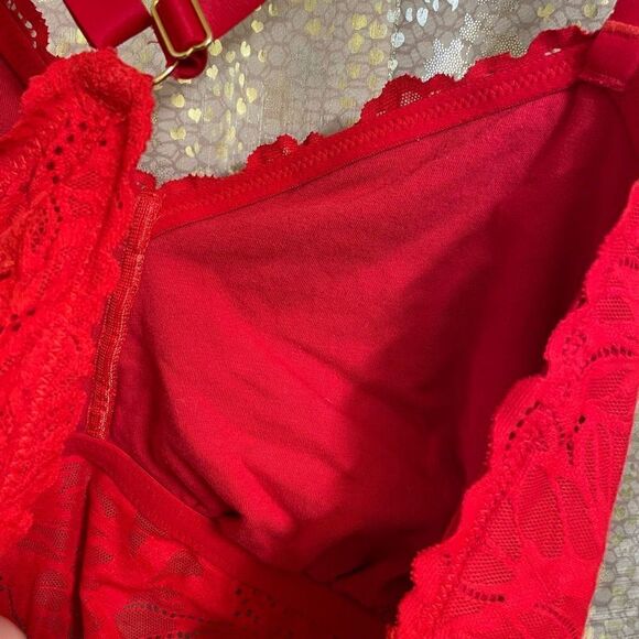 Aerie Lipstick Red Floral Lace Racerback Bralette XXL - Picture 6 of 6